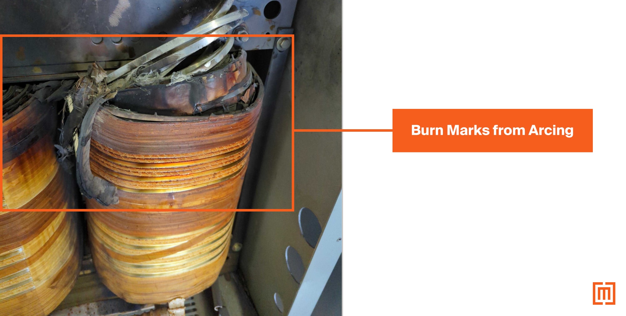 Burn marks from arcing on windings