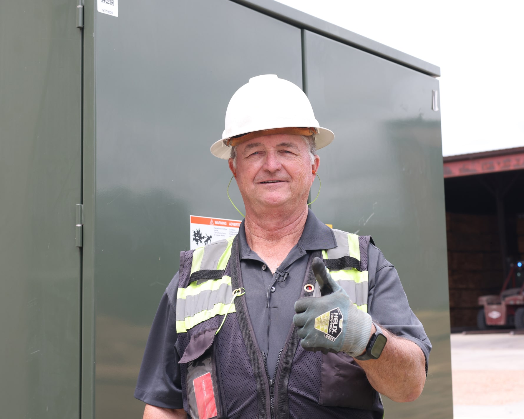 lumber mill yard with padmount transformers