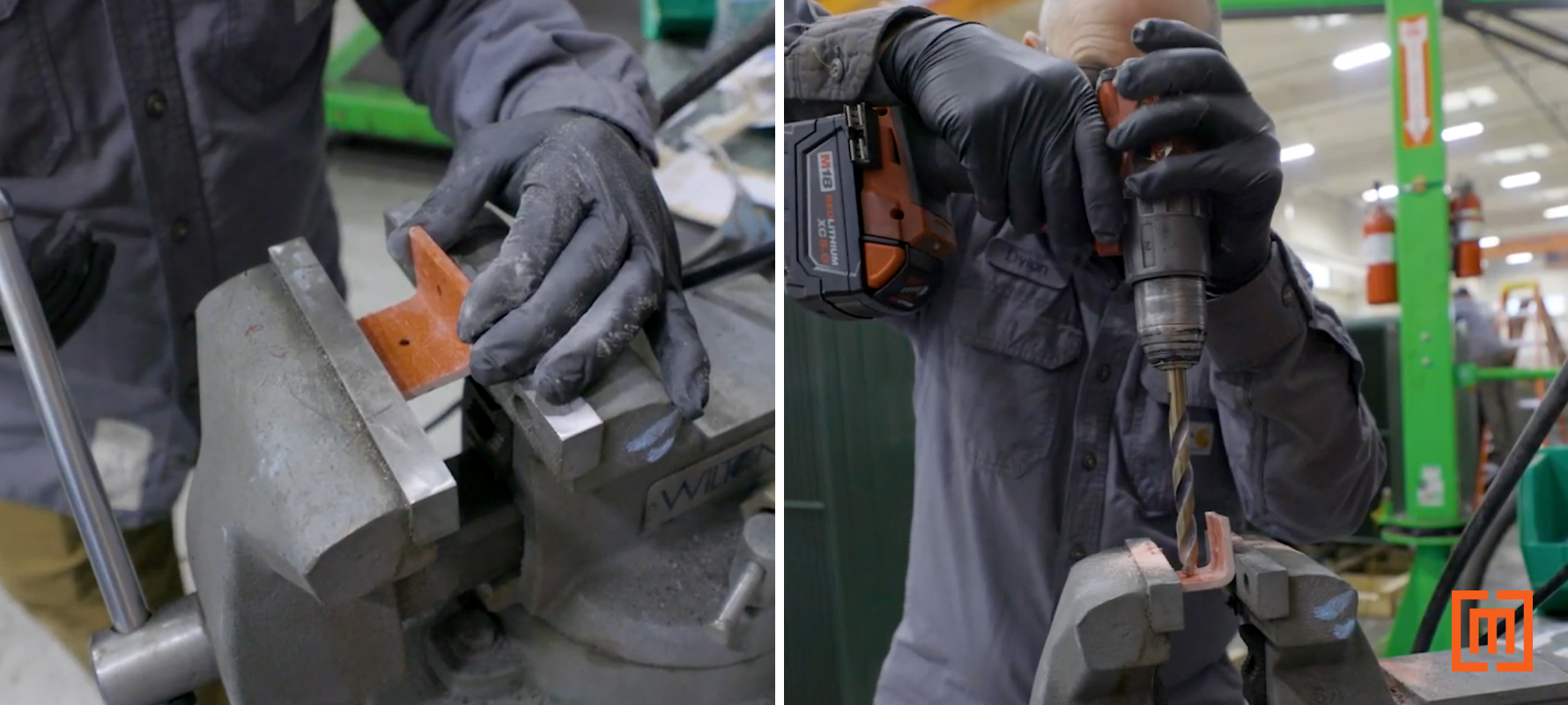 Marking and drilling a hole in a glastic wedge