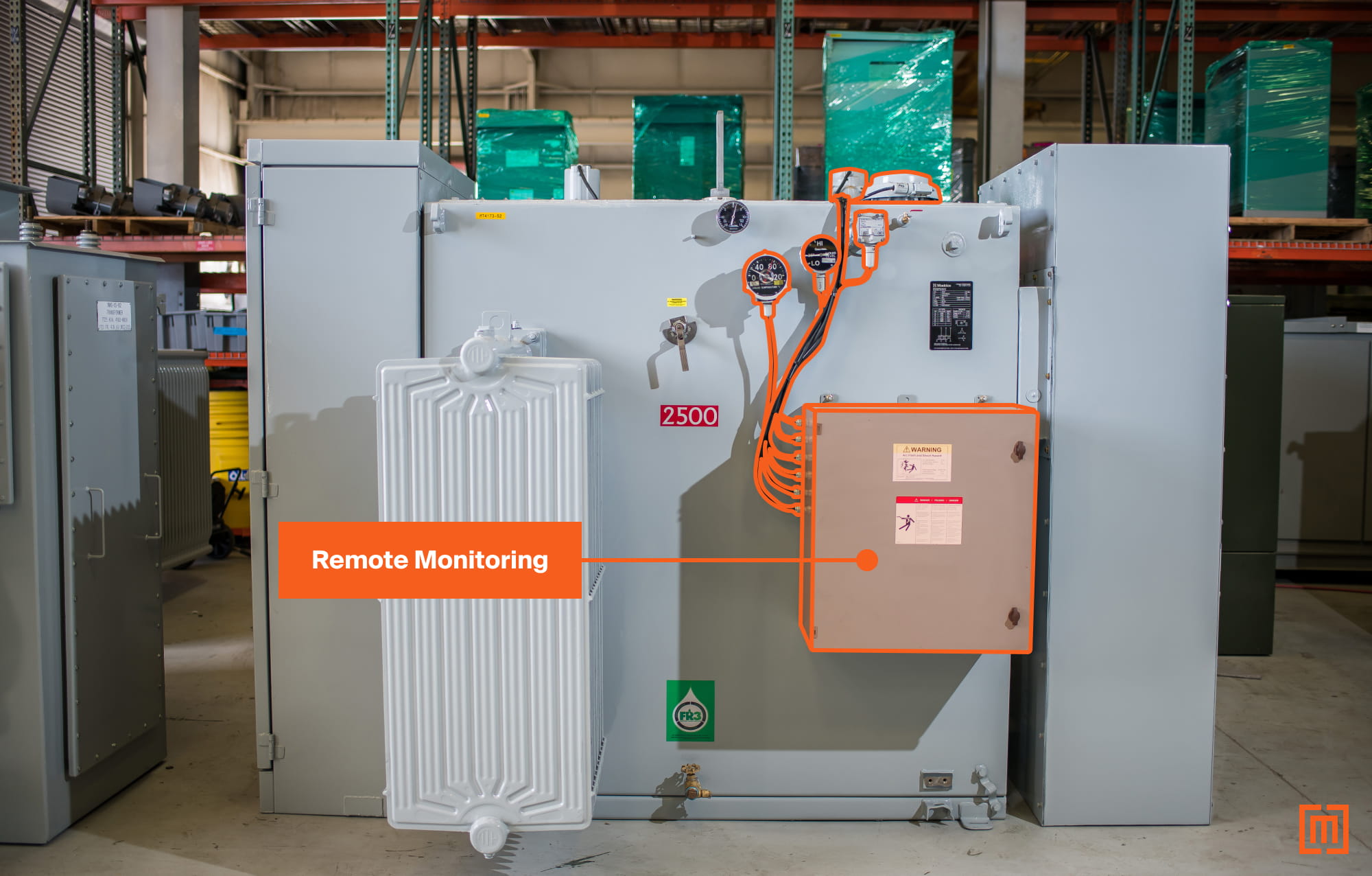 Substation in warehouse with remote monitoring systems