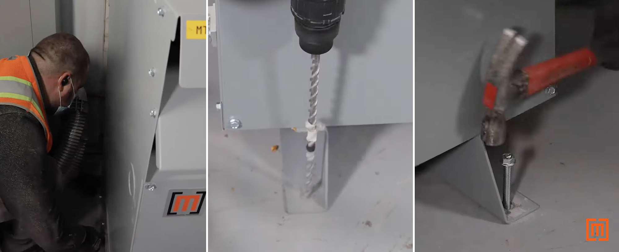 technician drilling new anchors for new transformer 