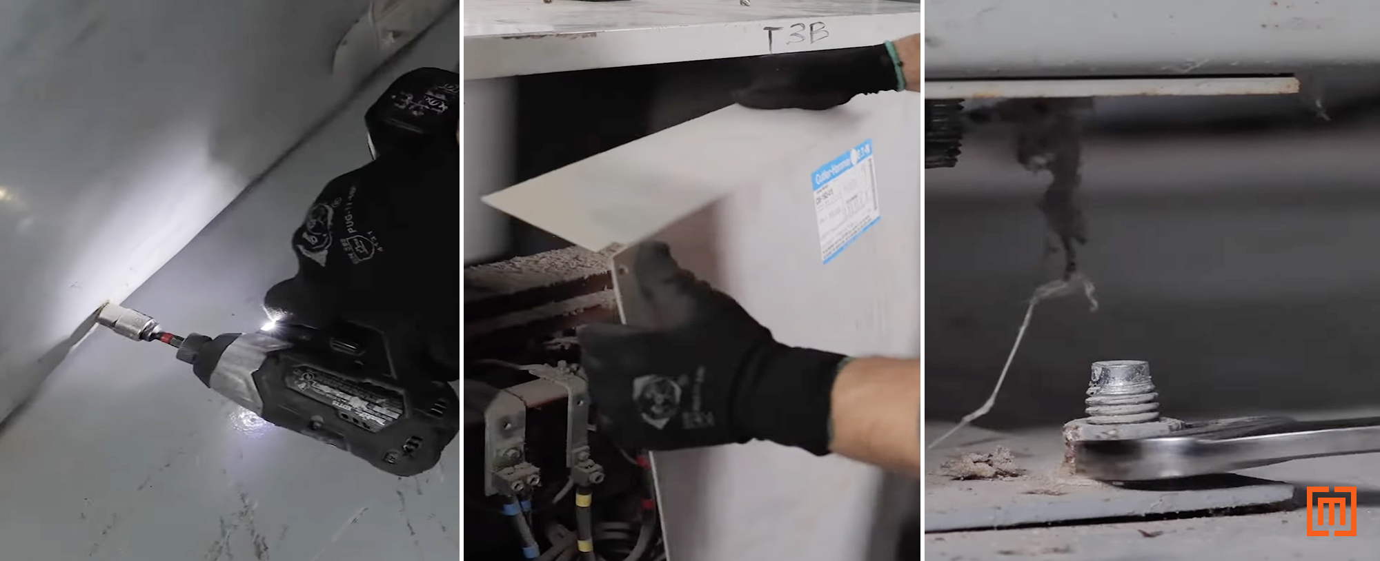 technician uninstalling old transformer