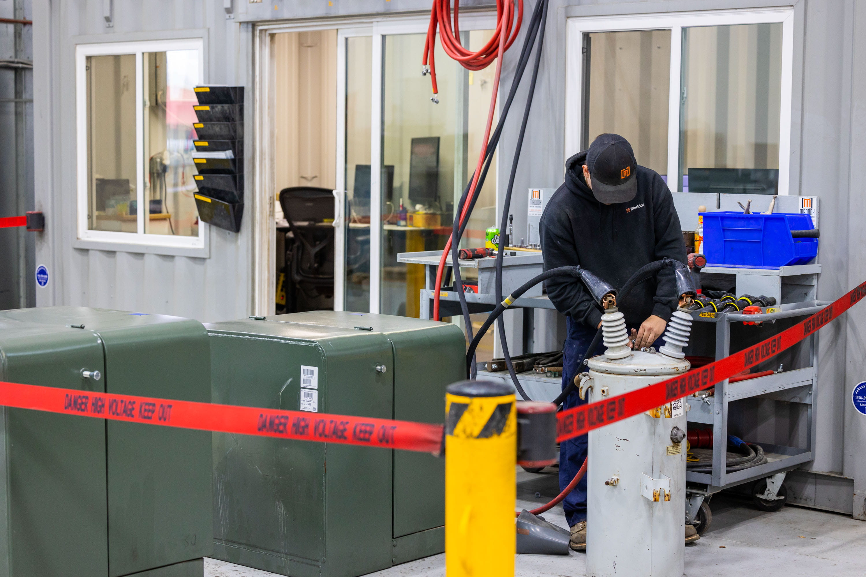 A Maddox employee preparing a Power Factor test