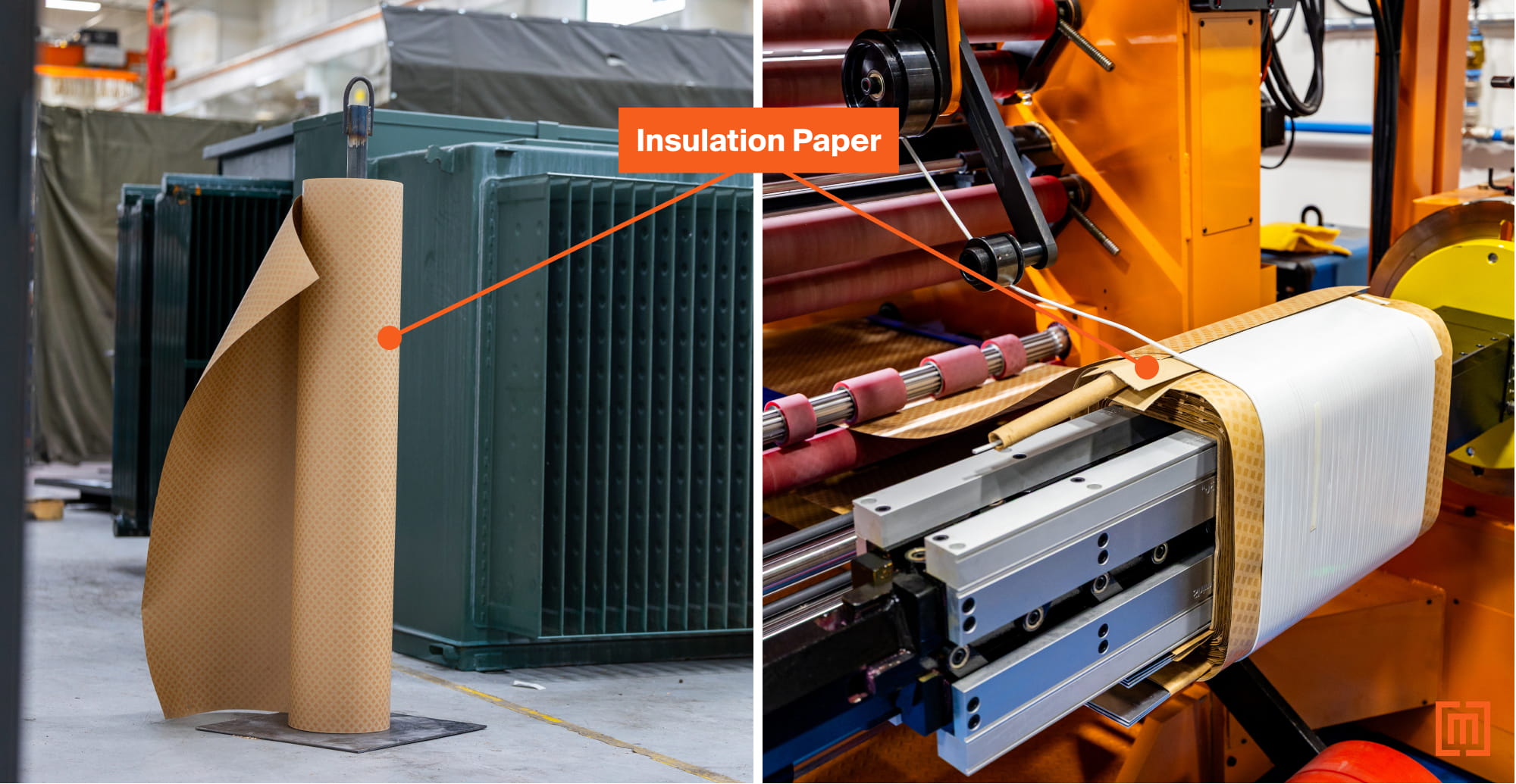 set of transformer photos highlighting insulation paper 