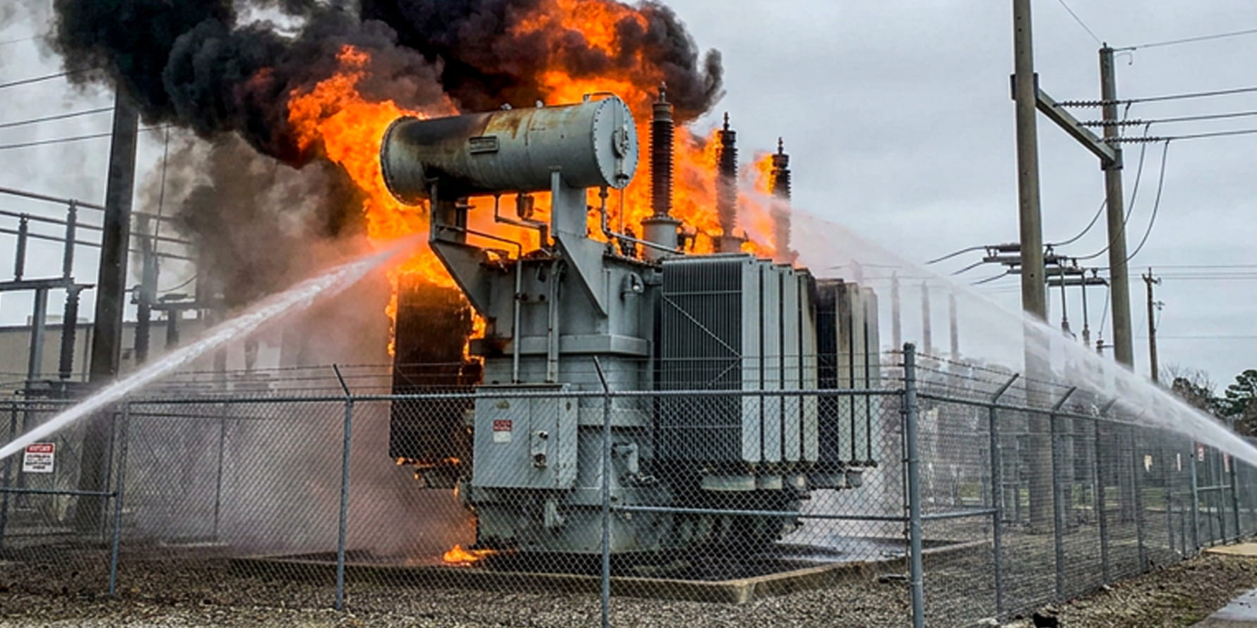 image of substation transformer on fire
