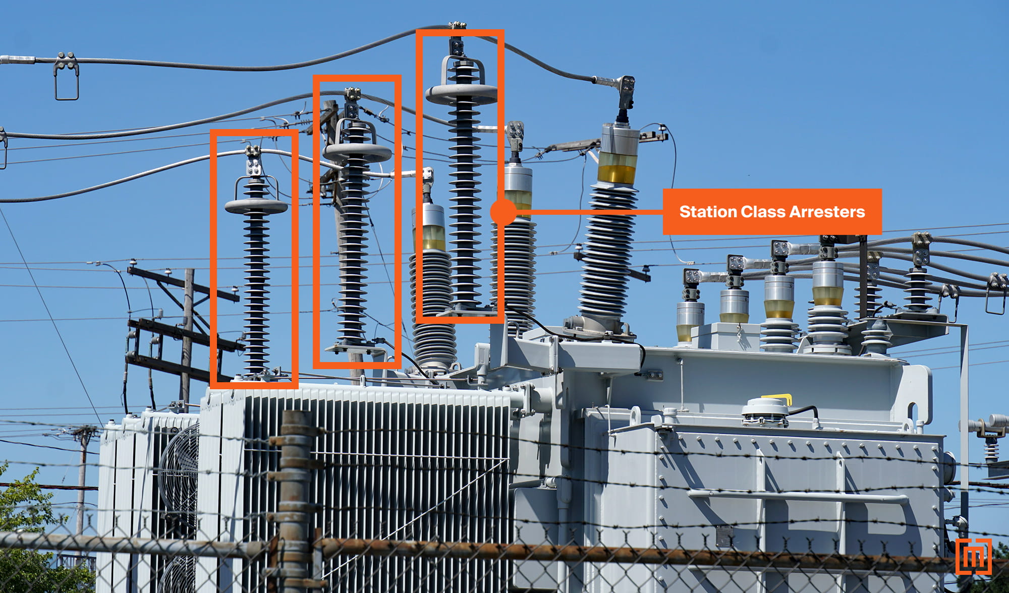 photo of substation with station class arresters