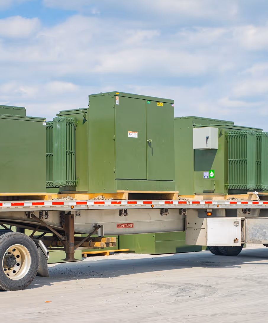 A padmount transformer outside a data center filled with fr3 fluid