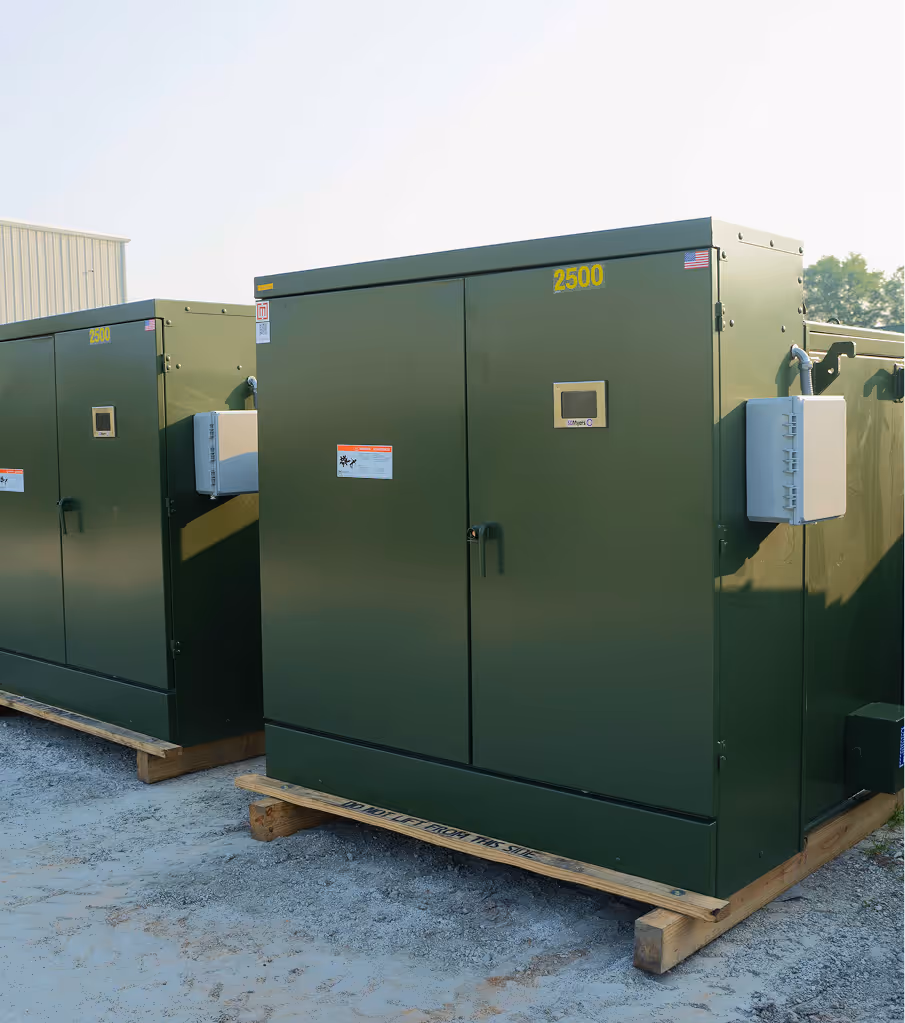 A padmount transformer outside a data center in south carolina