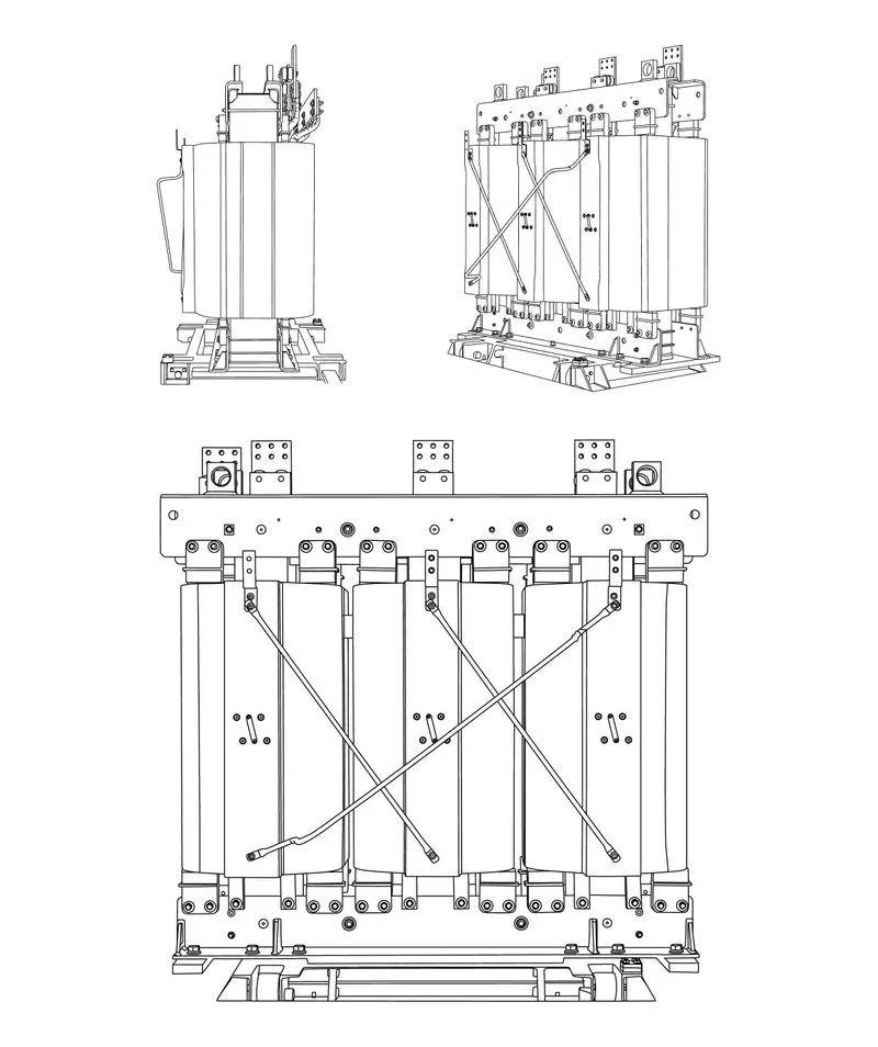 A diagram of a cast coil transformer core and coil
