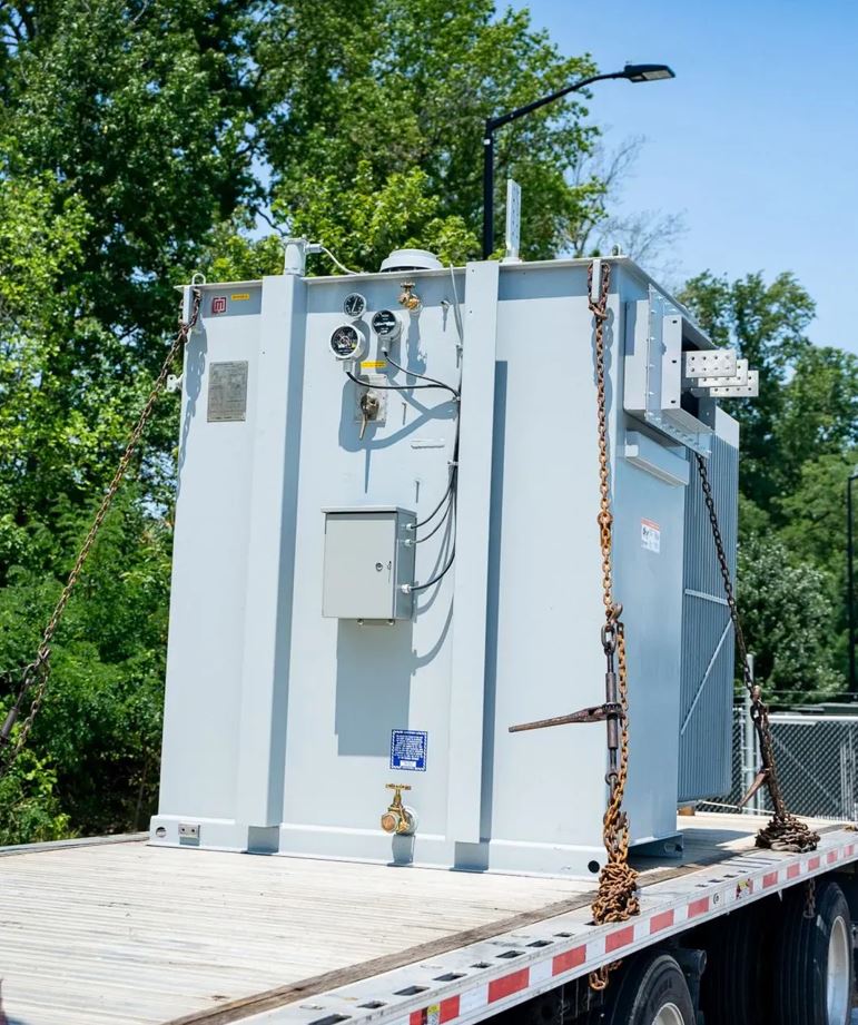 Substation transformer loaded on trailer