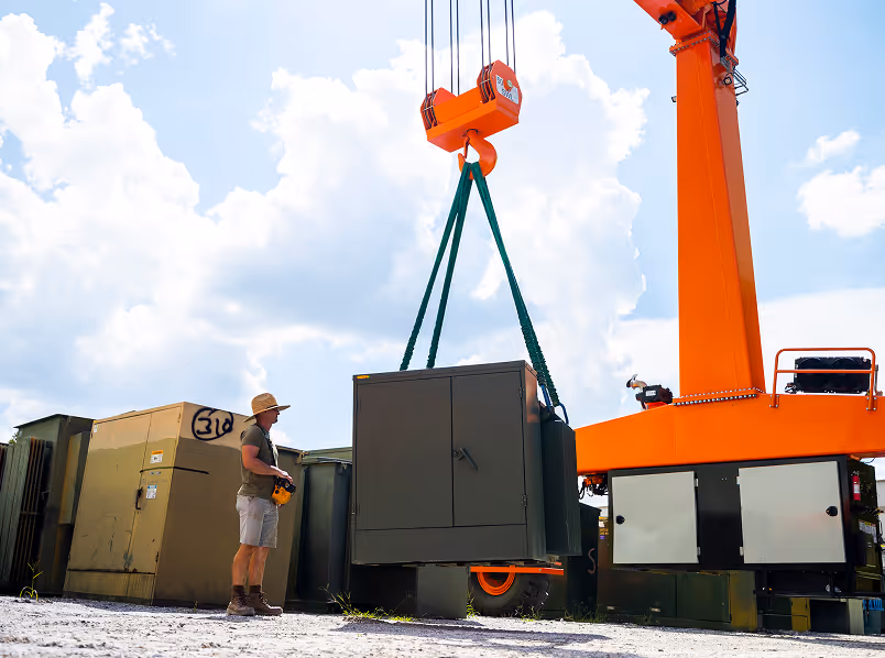 Maddox Transformer technician moving a padmount transformer in Greer, SC