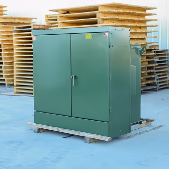 500 kVA Padmount with the cabinet closed turned to the side