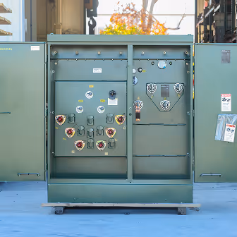 1000 kVA Padmount facing forward with open cabinet doors