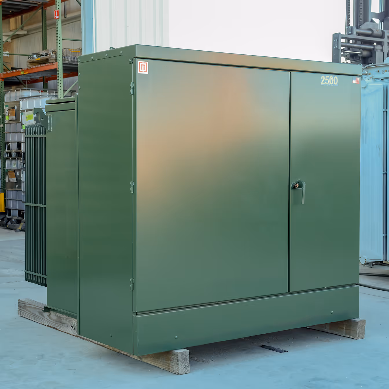 2500 kVA Padmount with the cabinet closed turned to the side