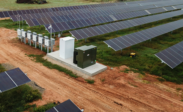 A Maddox padmount transformer powering a solar panel farm in the Southeast
