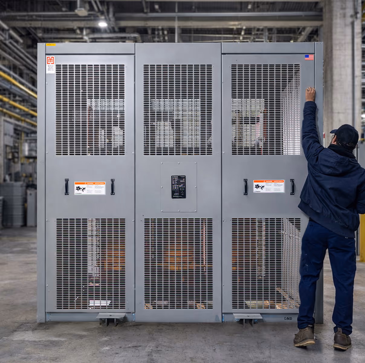 Contractor installing a Maddox medium voltage dry-type transformer