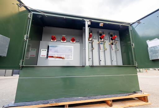 Maddox pad-mounted switchgear with both doors open