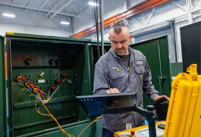 Transformer core and coil in an oven at a Maddox Transformer facility
