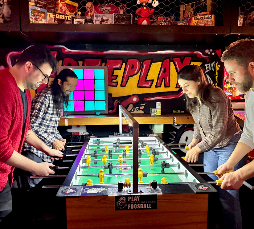 Film set with people watching an actor perform