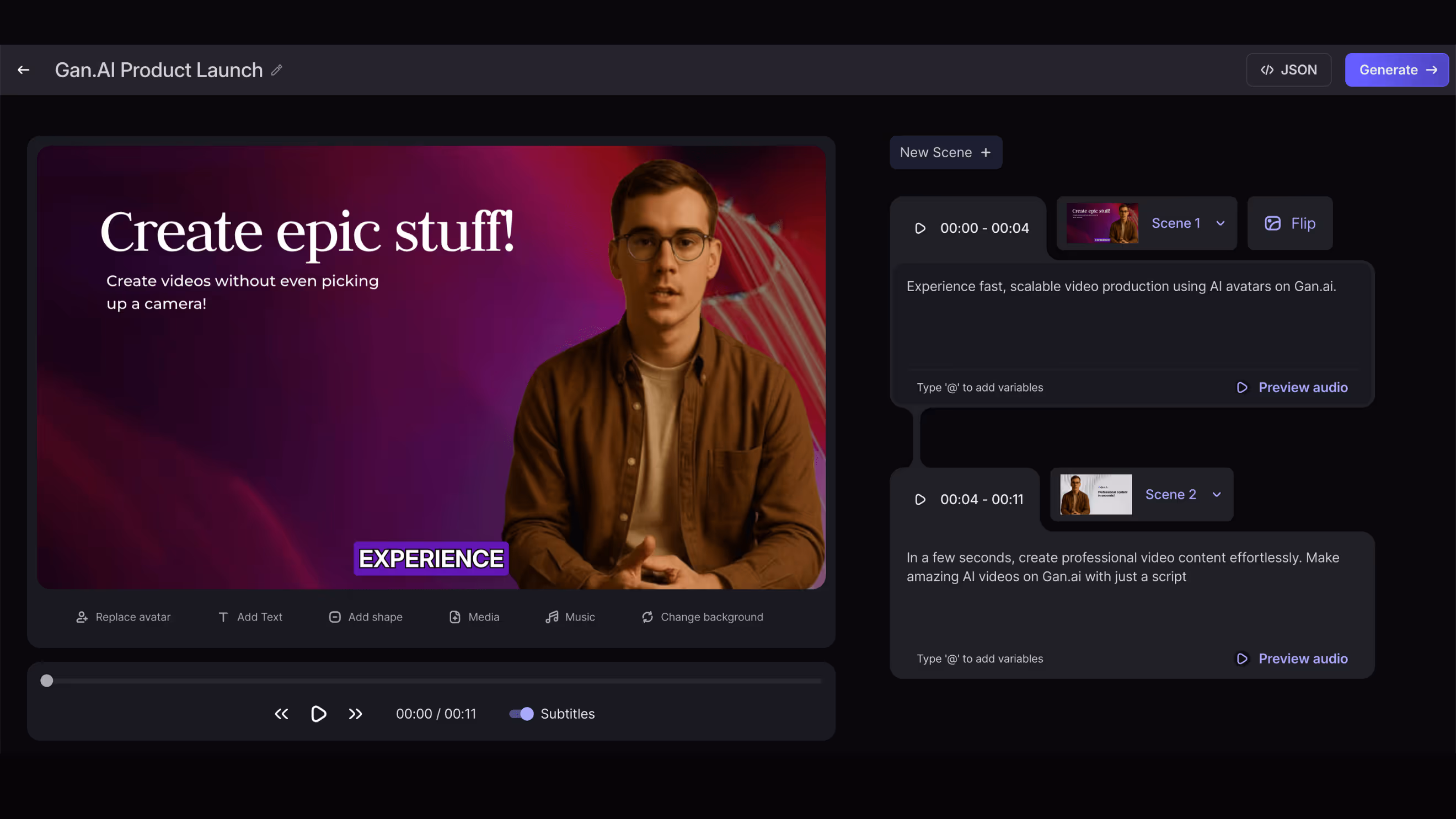 video generation ai dashboard on gan.ai