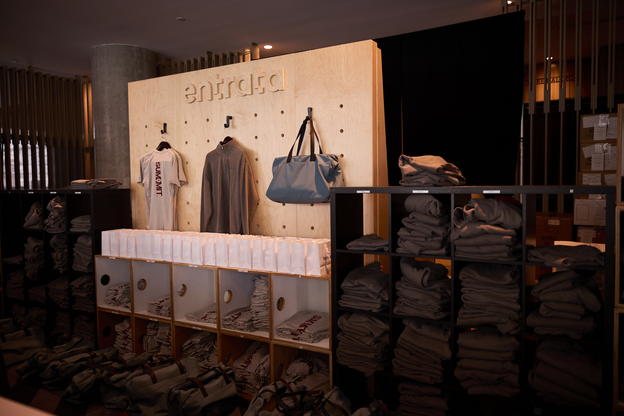 Set up of the swag station at Entrata's Summit.