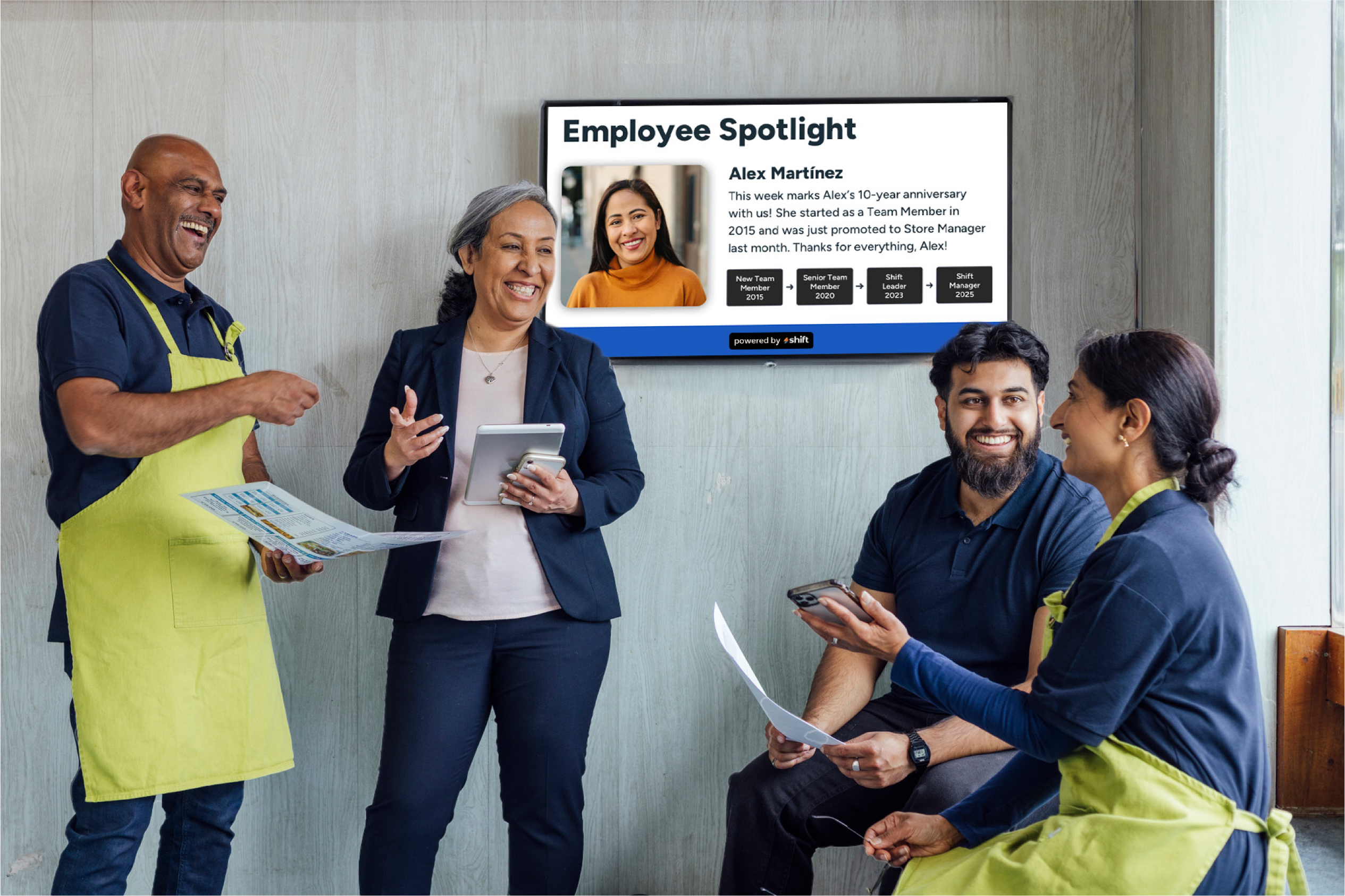 woman looking at internal digital diplay