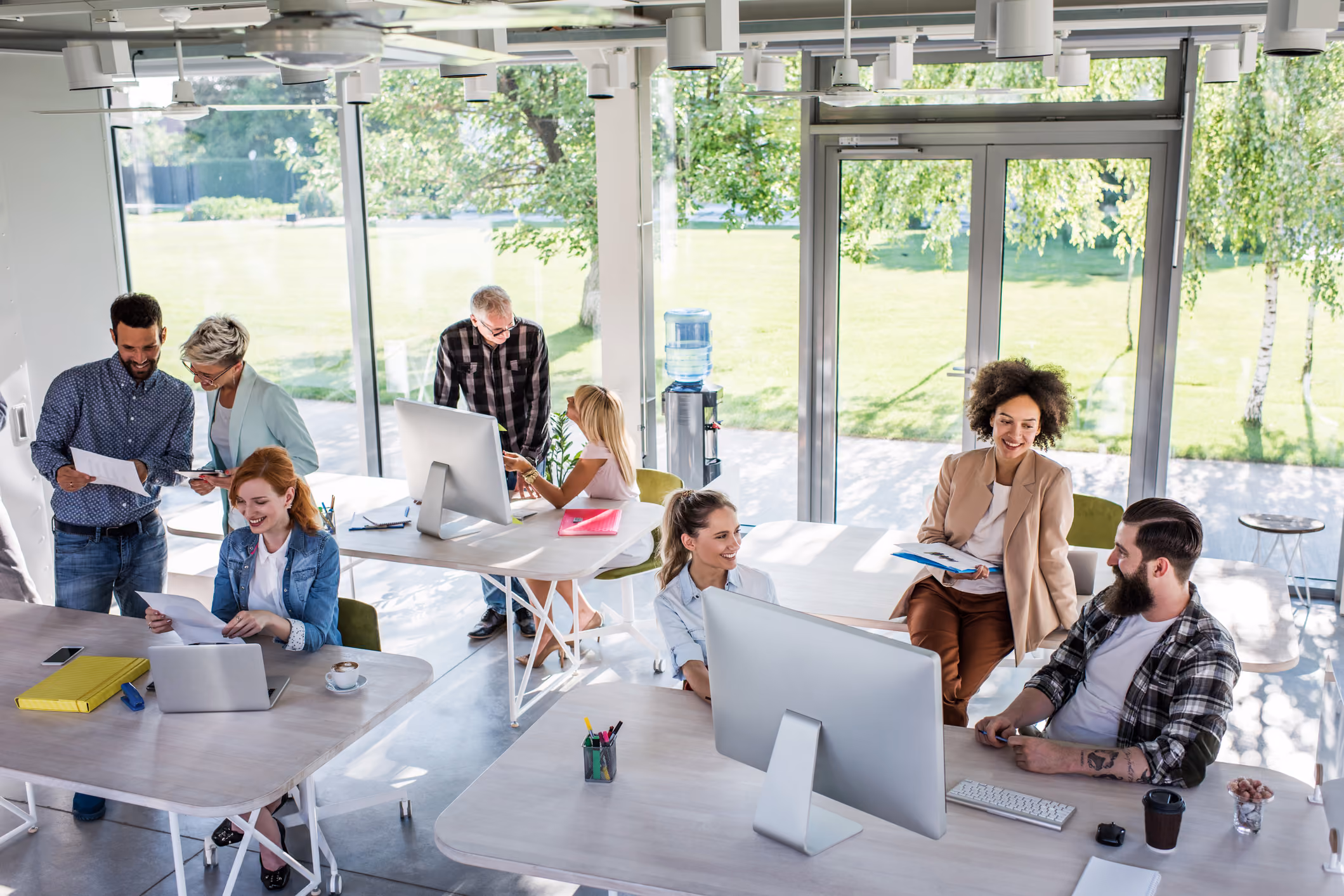 A group of people working around a table