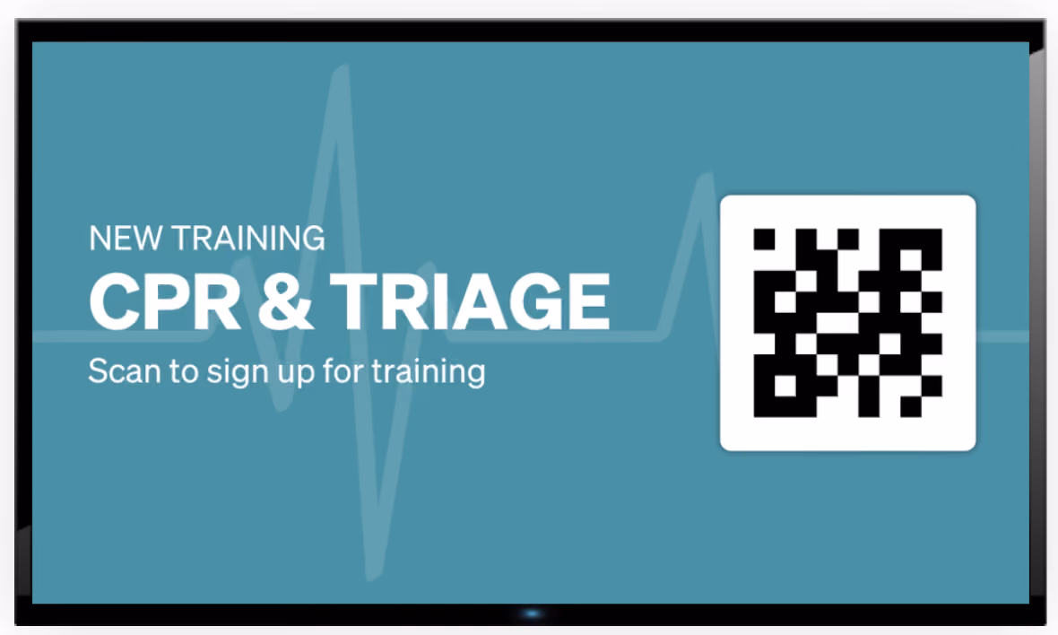 digital sign on TV about cpr training