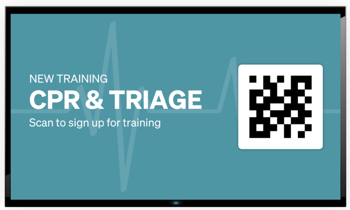 digital sign on TV about cpr training