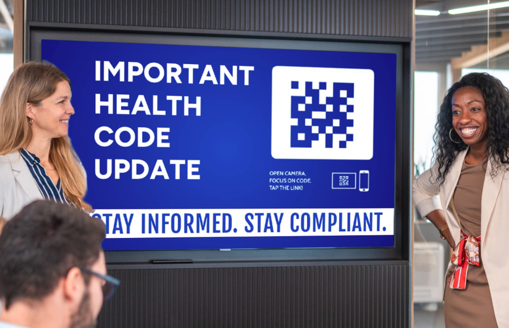 health code update display with QR code