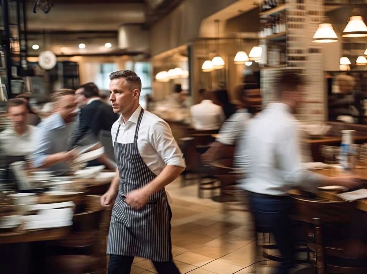 hospitality worker running around, stressed