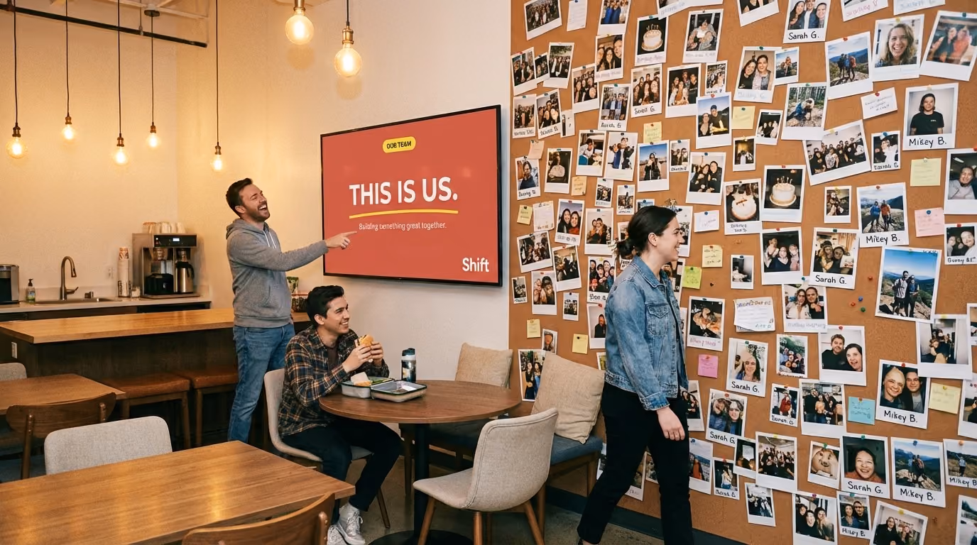 breakroom photo wall