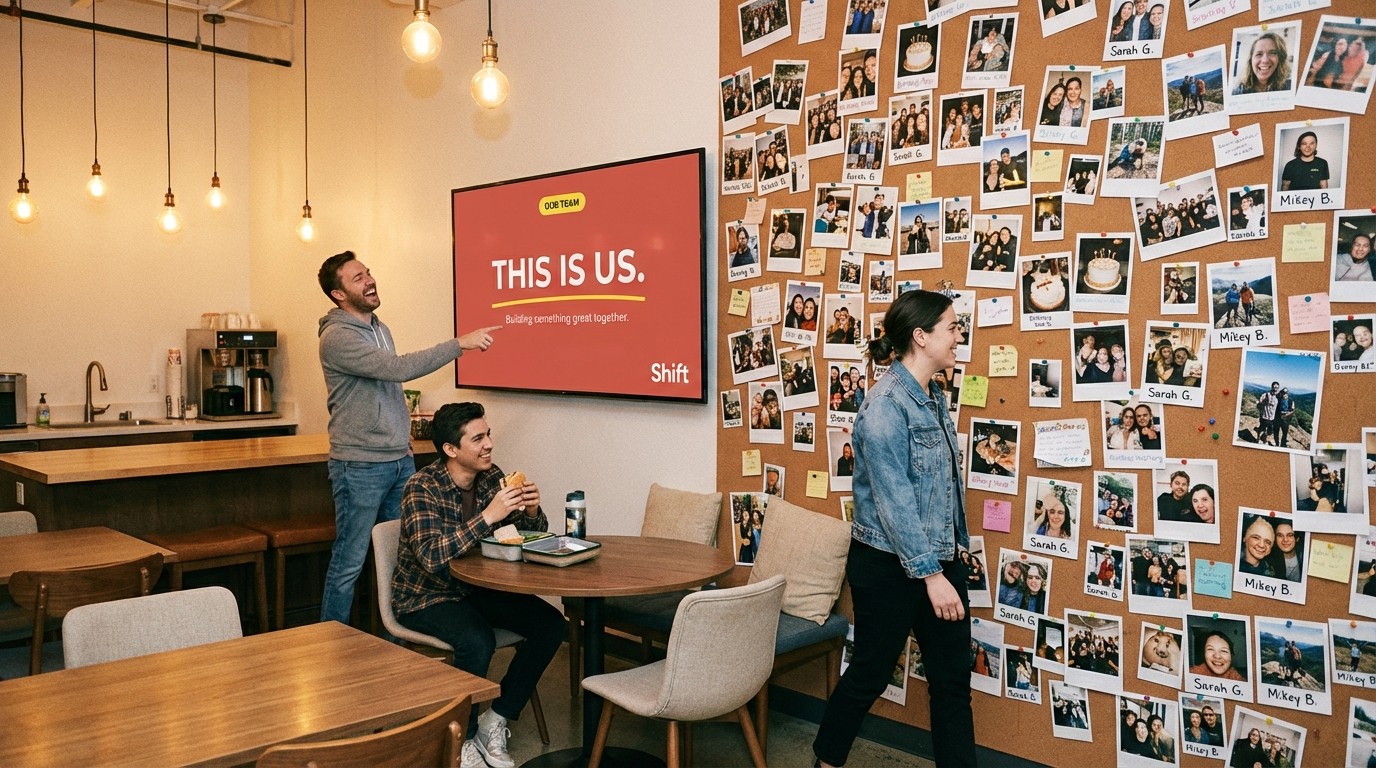 breakroom photo wall