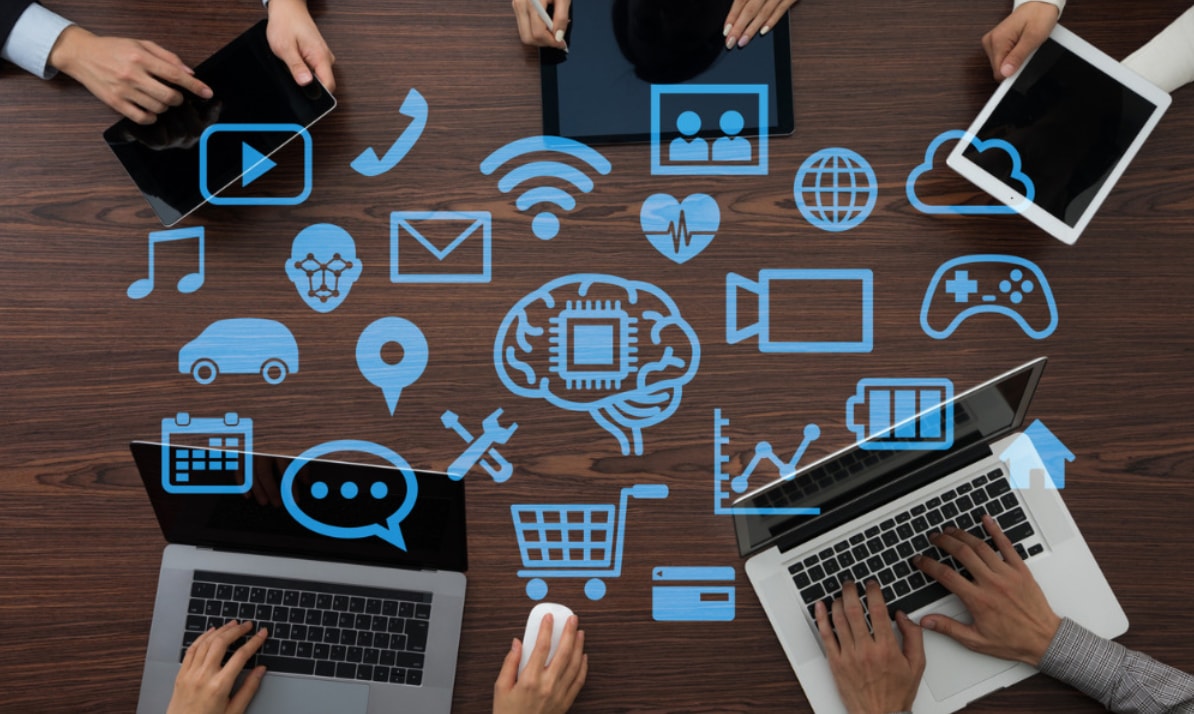 A futuristic digital marketing concept featuring advanced technology and data analytics visuals. 