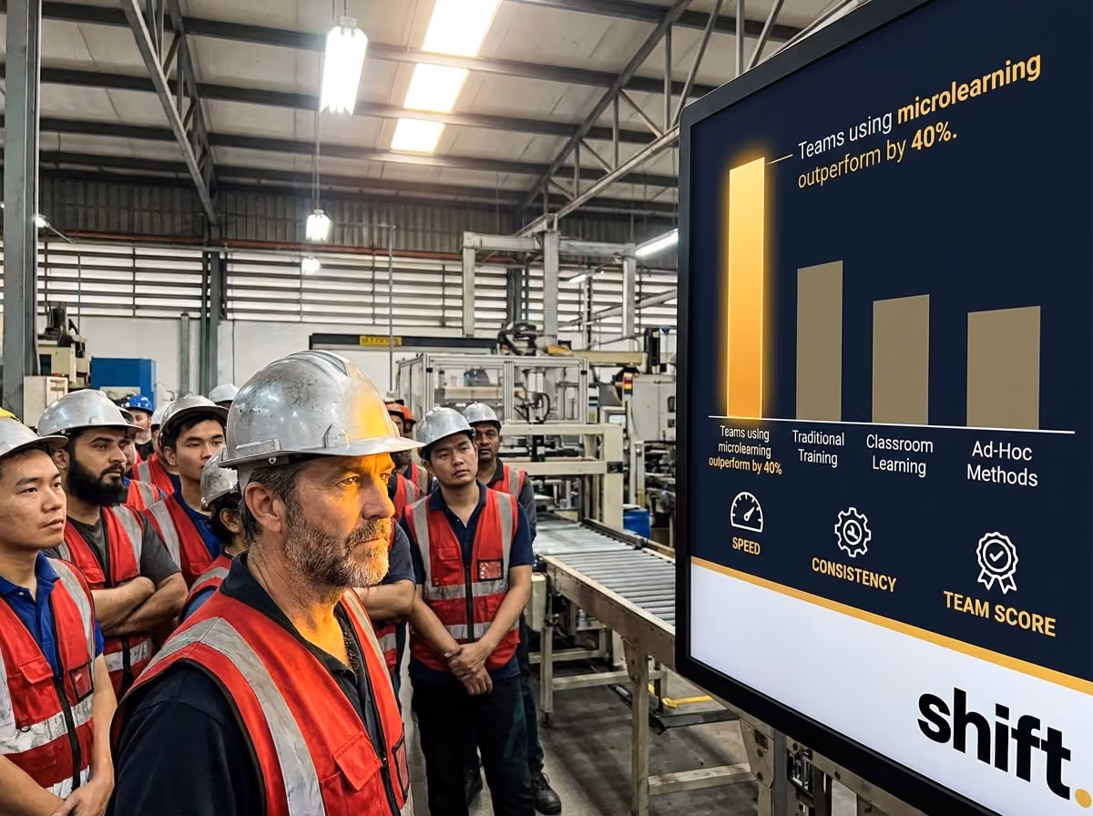 A group of men in hard hats attentively observing a large screen displaying project information.  