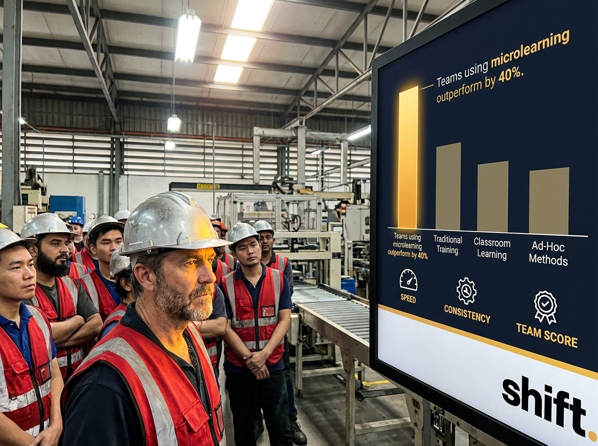 A group of men in hard hats attentively observing a large screen displaying project information.  