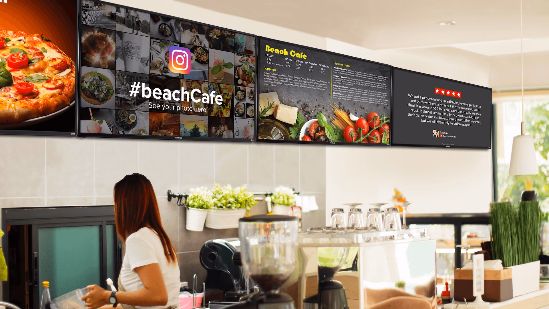 A woman at a salad bar getting food