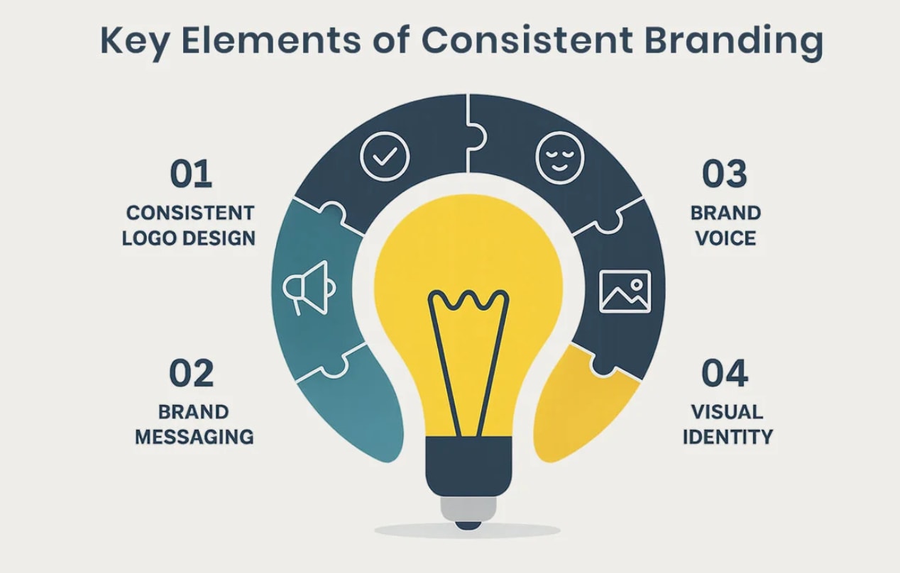 Visual representation of key elements essential for maintaining consistent branding across various platforms and materials.