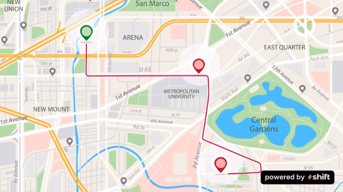 Image of a navigational map that is powered by Shift. 