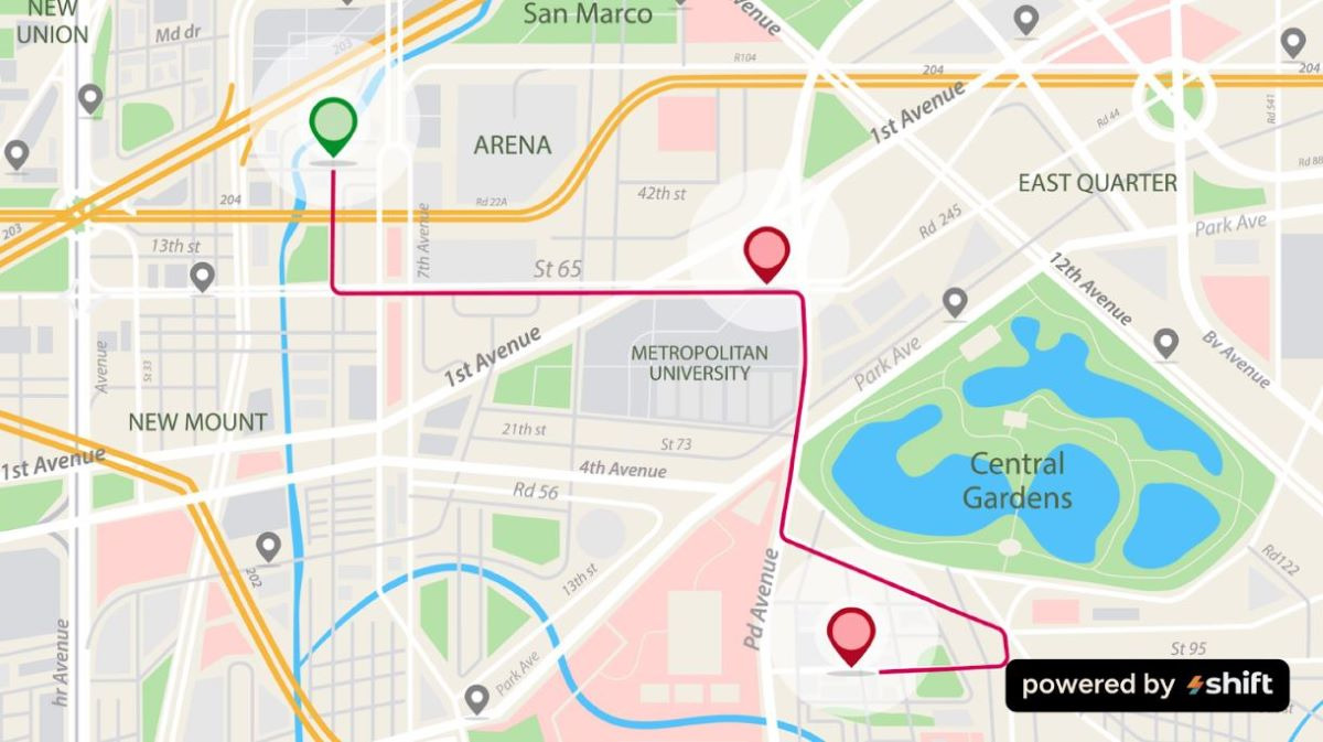 Image of a navigational map that is powered by Shift.