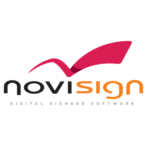 A digital sign of the novisign logo