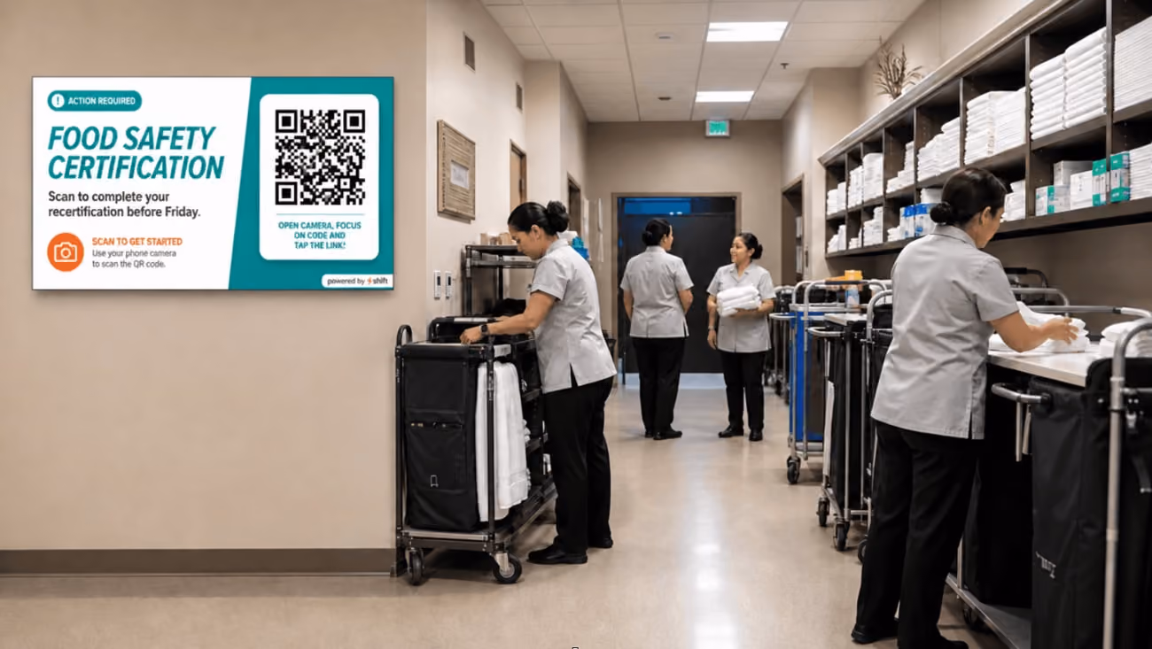 Food safety certification document for healthcare workers, featuring a seal of approval and guidelines for safe food handling.