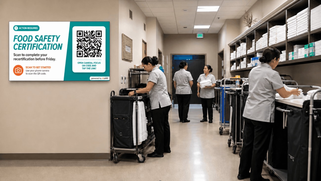 Food safety certification document for healthcare workers, featuring a seal of approval and guidelines for safe food handling.