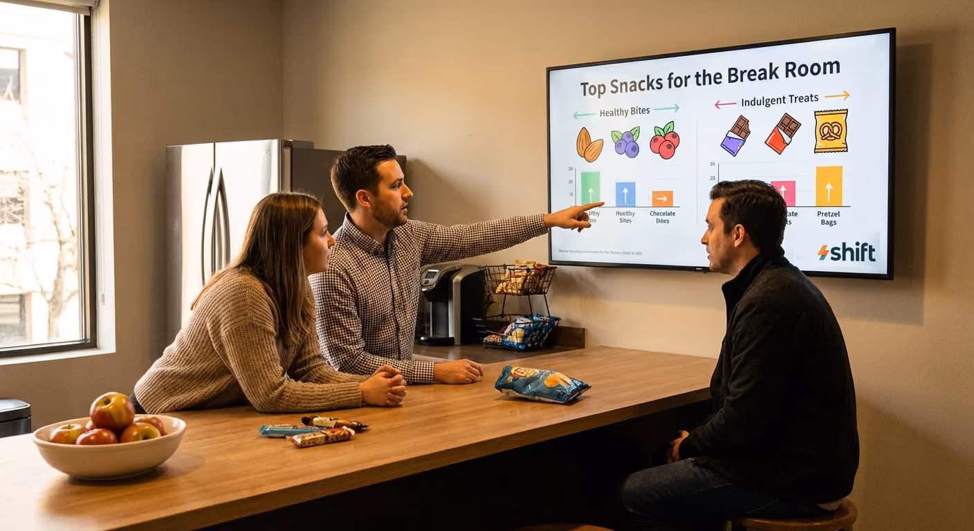 Three people seated at a table, watching a television screen in a casual setting. 