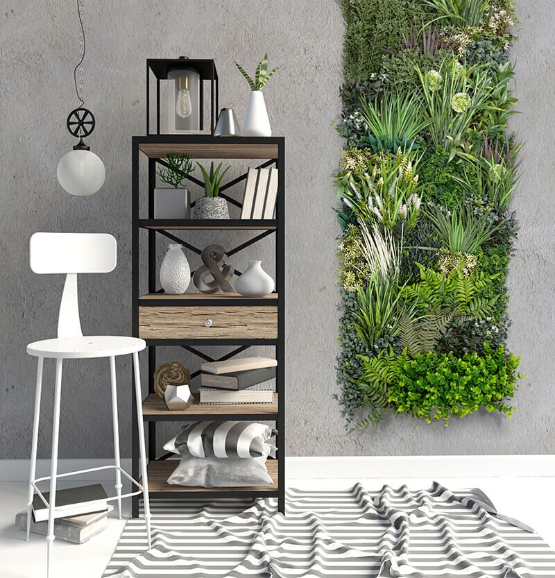 Artificial living wall on display in a residential home