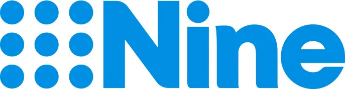 Nine Network logo with nine blue dots arranged in a square grid followed by the word 'Nine' in bold blue text.