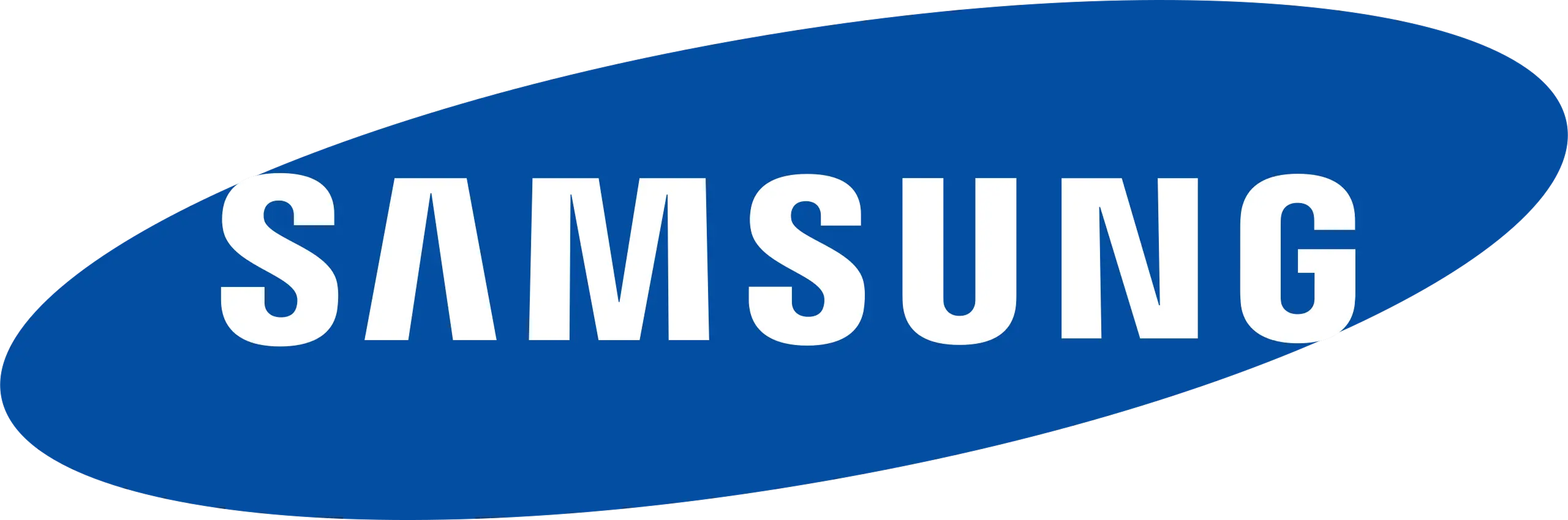 Samsung brand name in bold white letters inside a blue elliptical shape.