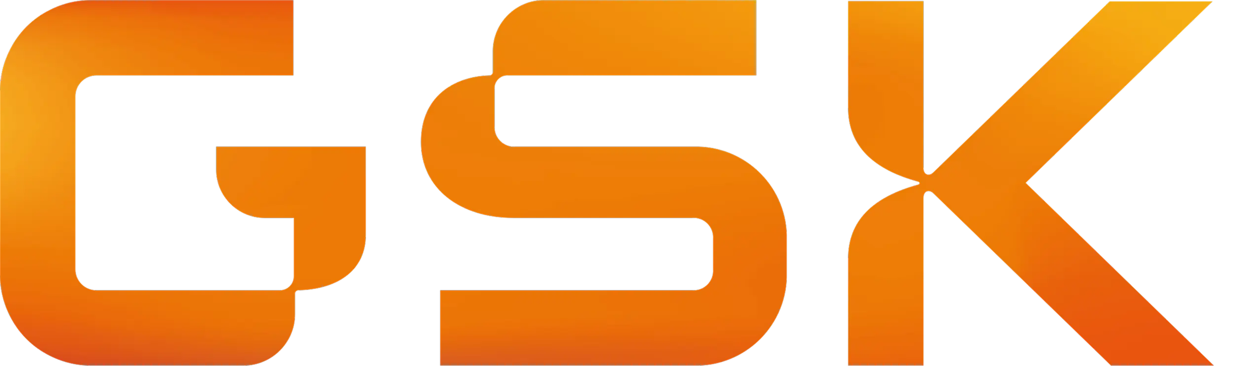 GSK logo with stylized orange gradient letters G, S, and K on a transparent background.