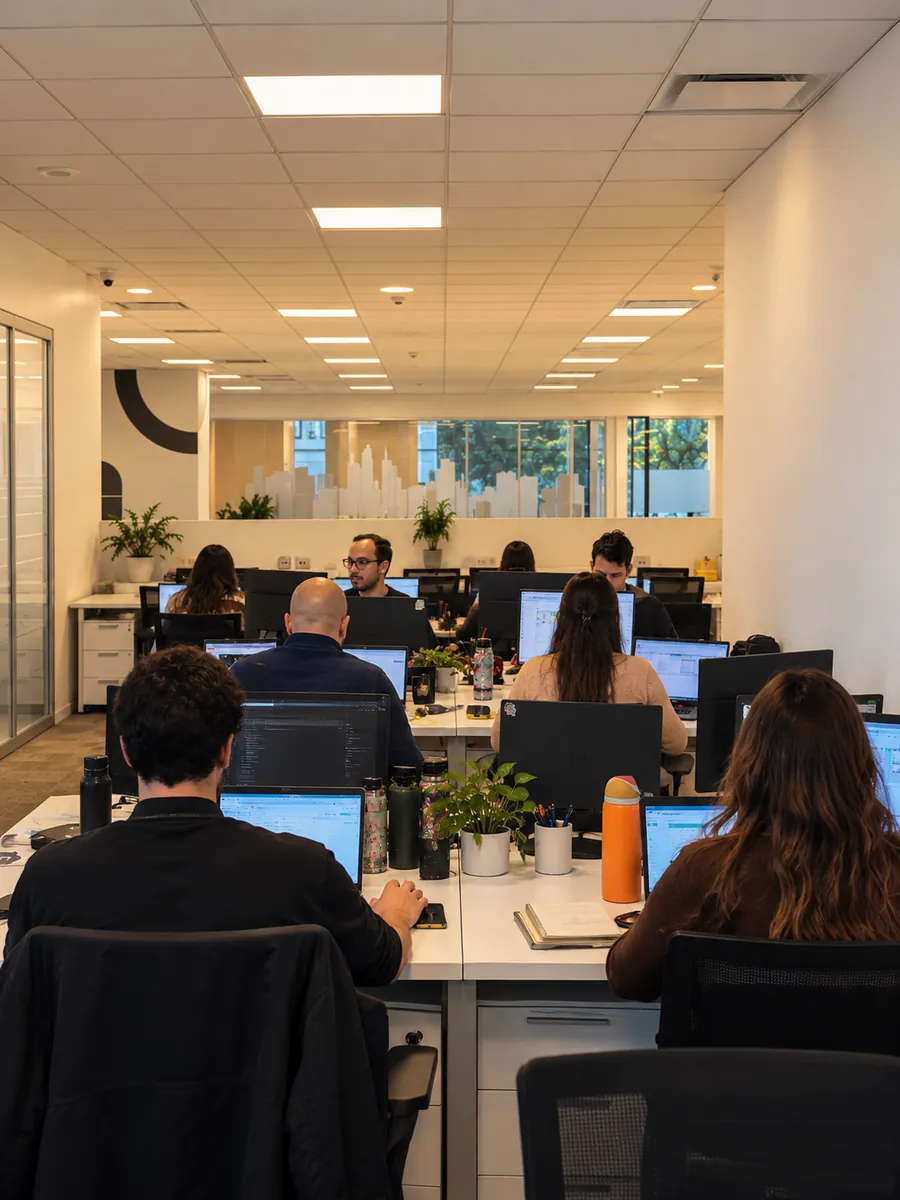 Equipo de Red Hook Data trabajando en la oficina