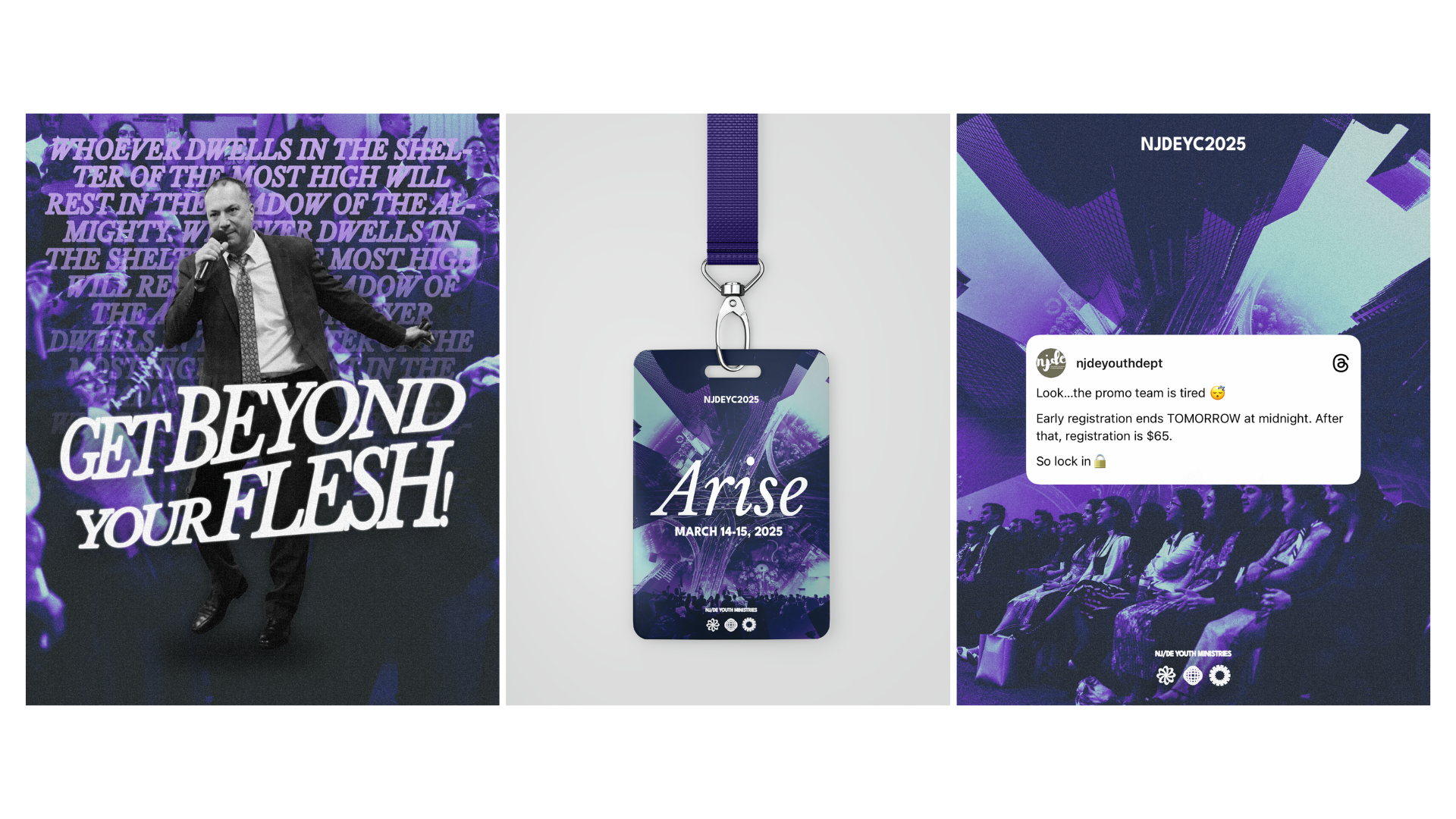 We designed a full brand system for the event, including the core conference logo, social content, motion-ready projection slides, and custom-designed volunteer badges. Every element was built to feel cohesive across environments—whether attendees saw it on a phone screen, stage screen, or hanging from a lanyard.